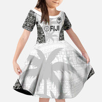 Custom Fiji Pacific Rugby 2024 Kid Short Sleeve Dress Tapa Tribal and Fijian Masi Pattern