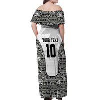 Custom Fiji Pacific Rugby 2024 Off Shoulder Maxi Dress Tapa Tribal and Fijian Masi Pattern