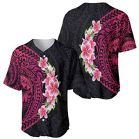Hawaiian Tropical Plumeria Art Polynesian Tattoo Baseball Jersey Black and Bright Pink Color LT03 - Polynesian Pride