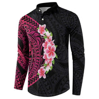 Hawaiian Tropical Plumeria Art Polynesian Tattoo Button Sweatshirt Black and Bright Pink Color