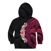 Hawaiian Tropical Plumeria Art Polynesian Tattoo Kid Hoodie Black and Bright Pink Color