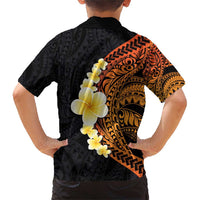 Hawaiian Tropical Plumeria Art Polynesian Tattoo Family Matching Short Sleeve Bodycon Dress and Hawaiian Shirt Black and Autumn Color Theme LT03 - Polynesian Pride