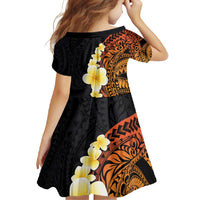 Hawaiian Tropical Plumeria Art Polynesian Tattoo Family Matching Short Sleeve Bodycon Dress and Hawaiian Shirt Black and Autumn Color Theme LT03 - Polynesian Pride
