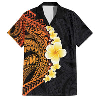 Hawaiian Tropical Plumeria Art Polynesian Tattoo Family Matching Short Sleeve Bodycon Dress and Hawaiian Shirt Black and Autumn Color Theme LT03 Dad's Shirt - Short Sleeve Orange - Polynesian Pride