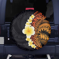 Hawaiian Tropical Plumeria Art Polynesian Tattoo Spare Tire Cover Black and Autumn Color Theme