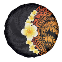 Hawaiian Tropical Plumeria Art Polynesian Tattoo Spare Tire Cover Black and Autumn Color Theme