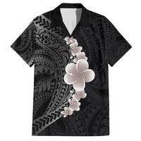Hawaiian Tropical Plumeria Art Polynesian Tattoo Family Matching Short Sleeve Bodycon Dress and Hawaiian Shirt Grayscale Color LT03 Dad's Shirt - Short Sleeve Black - Polynesian Pride