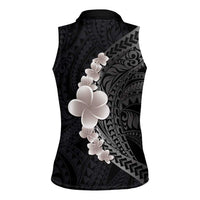 Hawaiian Tropical Plumeria Art Polynesian Tattoo Women Sleeveless Polo Shirt Grayscale Color