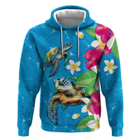 Hawaiian Tropical Flower and Honu Under Blue Water Hoodie LT03 Pullover Hoodie Blue - Polynesian Pride