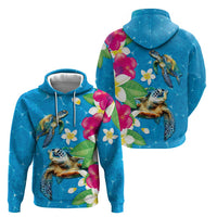 Hawaiian Tropical Flower and Honu Under Blue Water Hoodie LT03 - Polynesian Pride