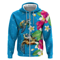 Hawaiian Tropical Flower and Honu Under Blue Water Hoodie LT03 Zip Hoodie Blue - Polynesian Pride