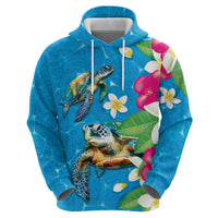 Hawaiian Tropical Flower and Honu Under Blue Water Hoodie LT03 - Polynesian Pride