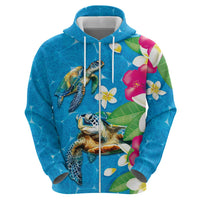 Hawaiian Tropical Flower and Honu Under Blue Water Hoodie LT03 - Polynesian Pride