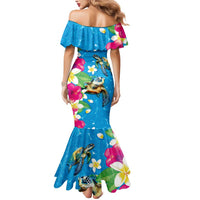 Hawaiian Tropical Flower and Honu Under Blue Water Mermaid Dress