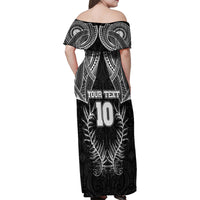 Custom New Zealand Rugby Family Matching Off Shoulder Maxi Dress and Hawaiian Shirt Aotearoa Champion Cup History with Silver Fern LT03 - Polynesian Pride