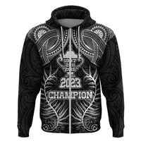 Custom New Zealand Rugby Hoodie Aotearoa Champion Cup History with Silver Fern LT03 Zip Hoodie Black - Polynesian Pride