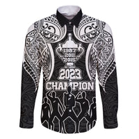 New Zealand Rugby Family Matching Puletasi Dress and Hawaiian Shirt Aotearoa Champion Cup History with Haka Dance LT03 Dad's Shirt - Long Sleeve Black - Polynesian Pride