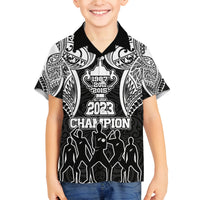 Personalised New Zealand Rugby Family Matching Puletasi Dress and Hawaiian Shirt Aotearoa Champion Cup History with Haka Dance LT03 Son's Shirt Black - Polynesian Pride