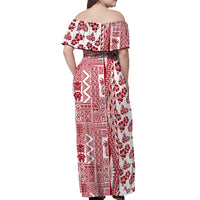Hawaii Off Shoulder Maxi Dress Aloha Tropical Plants Tribal Pattern Red Version LT03 - Polynesian Pride