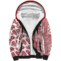 Hawaii Sherpa Hoodie Aloha Tropical Plants Tribal Pattern Red Version LT03 Unisex Red - Polynesian Pride