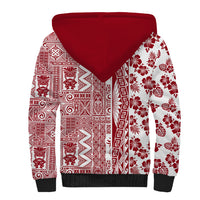 Hawaii Sherpa Hoodie Aloha Tropical Plants Tribal Pattern Red Version LT03 - Polynesian Pride