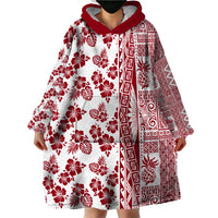 Hawaii Wearable Blanket Hoodie Aloha Tropical Plants Tribal Pattern Red Version LT03 - Polynesian Pride