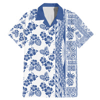 Hawaii Family Matching Mermaid Dress and Hawaiian Shirt Aloha Tropical Plants Tribal Pattern Blue Version LT03 Dad's Shirt - Short Sleeve Blue - Polynesian Pride