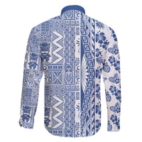 Hawaii Family Matching Off Shoulder Maxi Dress and Hawaiian Shirt Aloha Tropical Plants Tribal Pattern Blue Version LT03 - Polynesian Pride