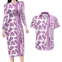 Hawaii Couples Matching Long Sleeve Bodycon Dress and Hawaiian Shirt Aloha Tropical Plants Tribal Pattern Pink Version LT03 Pink - Polynesian Pride