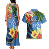 Kosrae Constitution Day Couples Matching Tank Maxi Dress and Hawaiian Shirt Hibiscus Mix Maori Tattoo Pattern LT03 - Polynesian Pride