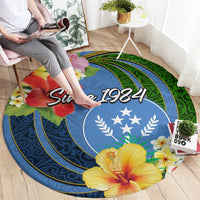Kosrae Constitution Day Round Carpet Hibiscus Mix Maori Tattoo Pattern LT03 - Polynesian Pride