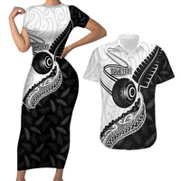 Personalised Aotearoa Lawn Bowls Couples Matching Short Sleeve Bodycon Dress and Hawaiian Shirt Maori and Silver Fern Half Style - Polynesian Pride
