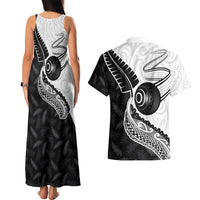 Personalised Aotearoa Lawn Bowls Couples Matching Tank Maxi Dress and Hawaiian Shirt Maori and Silver Fern Half Style - Polynesian Pride