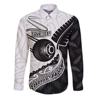 Personalised Aotearoa Lawn Bowls Family Matching Off The Shoulder Long Sleeve Dress and Hawaiian Shirt Maori and Silver Fern Half Style - Polynesian Pride