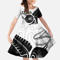 Personalised Aotearoa Lawn Bowls Kid Short Sleeve Dress Maori and Silver Fern Half Style - Polynesian Pride