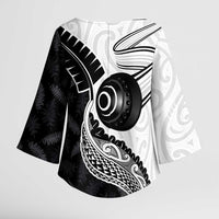 Personalised Aotearoa Lawn Bowls Kimono Sleeve Blouse Maori and Silver Fern Half Style - Polynesian Pride