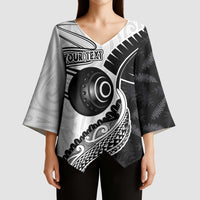 Personalised Aotearoa Lawn Bowls Kimono Sleeve Blouse Maori and Silver Fern Half Style - Polynesian Pride