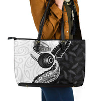 Personalised Aotearoa Lawn Bowls Leather Tote Bag Maori and Silver Fern Half Style - Polynesian Pride