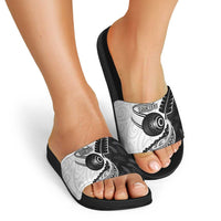 Personalised Aotearoa Lawn Bowls Slide Sandals Maori and Silver Fern Half Style - Polynesian Pride