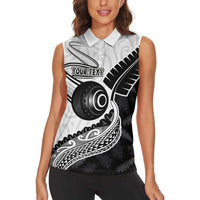 Personalised Aotearoa Lawn Bowls Women Sleeveless Polo Shirt Maori and Silver Fern Half Style - Polynesian Pride