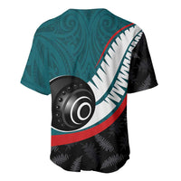 Personalised Aotearoa Lawn Bowls Baseball Jersey Maori and Silver Fern Sporty Style Teal Color - Polynesian Pride