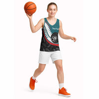 Personalised Aotearoa Lawn Bowls Basketball Jersey Maori and Silver Fern Sporty Style Teal Color - Polynesian Pride