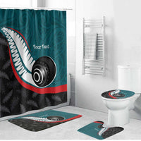 Personalised Aotearoa Lawn Bowls Bathroom Set Maori and Silver Fern Sporty Style Teal Color - Polynesian Pride