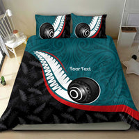 Personalised Aotearoa Lawn Bowls Bedding Set Maori and Silver Fern Sporty Style Teal Color - Polynesian Pride