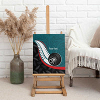 Personalised Aotearoa Lawn Bowls Canvas Wall Art Maori and Silver Fern Sporty Style Teal Color - Polynesian Pride