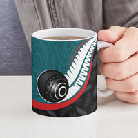 Personalised Aotearoa Lawn Bowls Ceramic Mug Maori and Silver Fern Sporty Style Teal Color - Polynesian Pride
