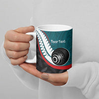 Personalised Aotearoa Lawn Bowls Ceramic Mug Maori and Silver Fern Sporty Style Teal Color - Polynesian Pride