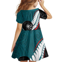 Personalised Aotearoa Lawn Bowls Family Matching Off Shoulder Maxi Dress and Hawaiian Shirt Maori and Silver Fern Sporty Style Teal Color - Polynesian Pride