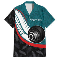 Personalised Aotearoa Lawn Bowls Family Matching Short Sleeve Bodycon Dress and Hawaiian Shirt Maori and Silver Fern Sporty Style Teal Color - Polynesian Pride