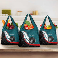 Personalised Aotearoa Lawn Bowls Grocery Bag Maori and Silver Fern Sporty Style Teal Color - Polynesian Pride